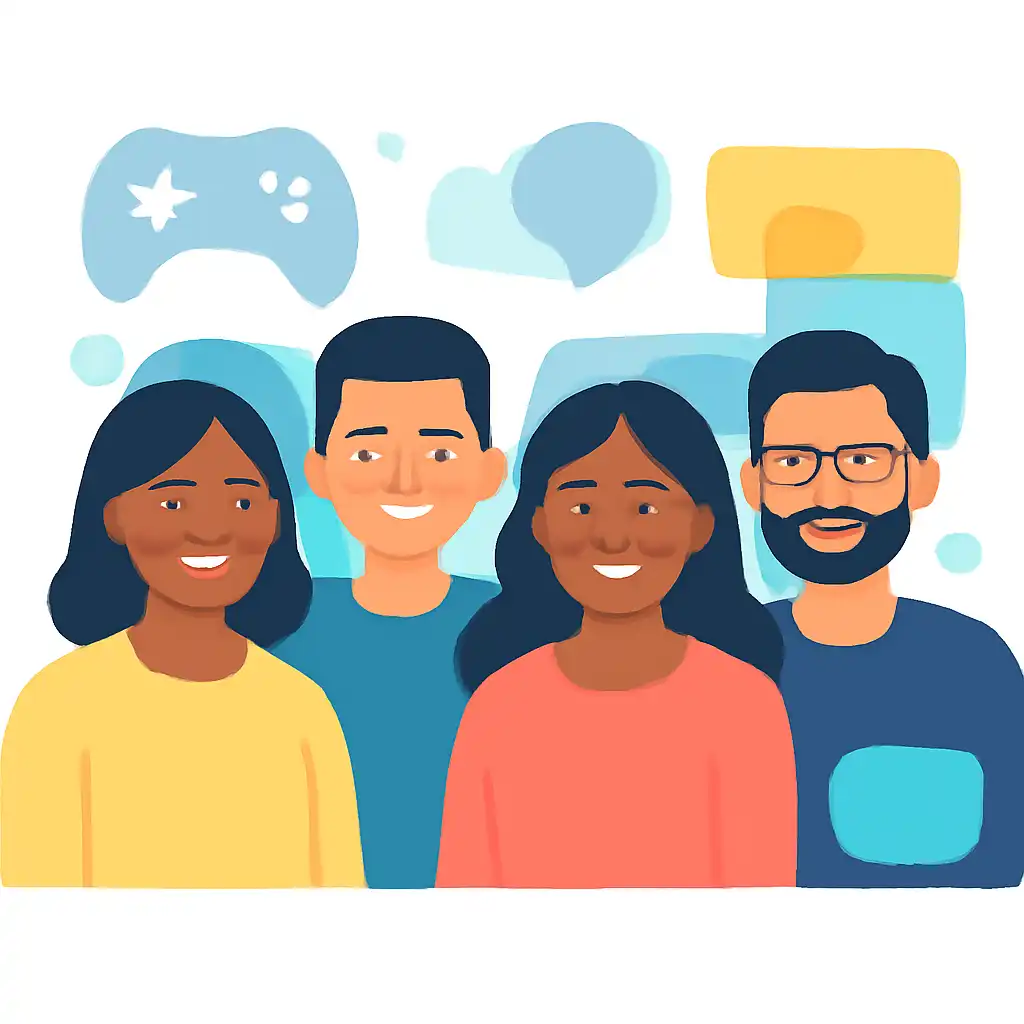 Group of diverse users smiling: 92 Game community photo