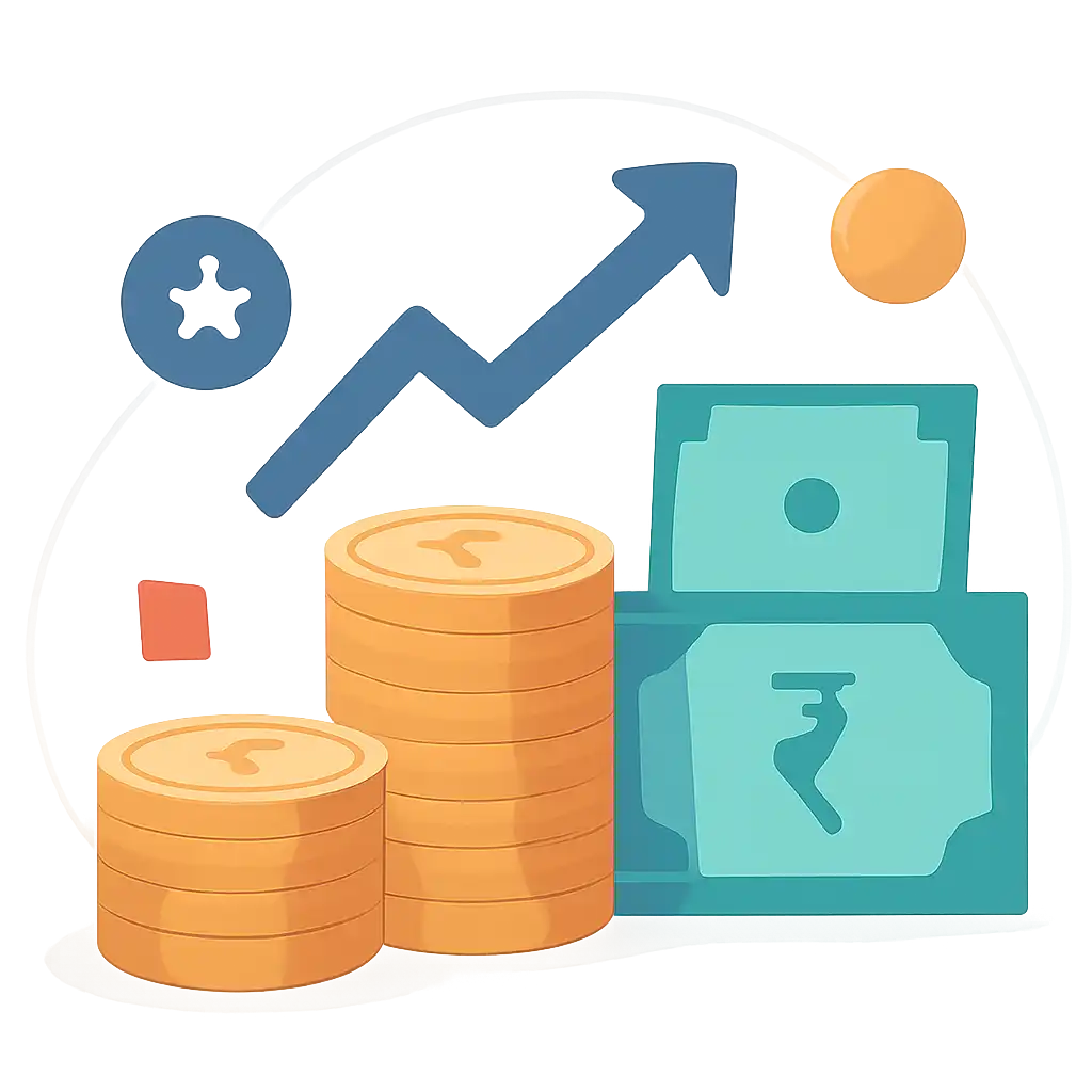 Coins stack and rupee notes: 92 Game earnings illustration